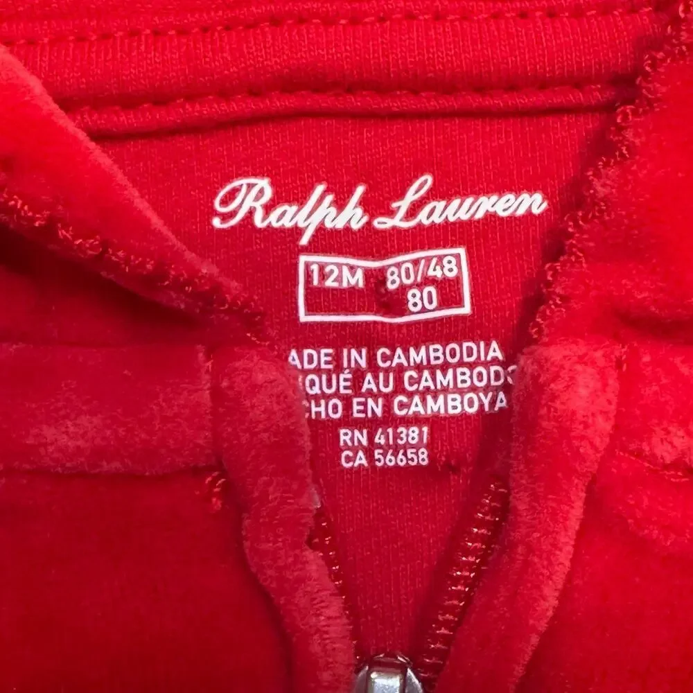 Red Velour Ralph Lauren Hoodie sz 12 M